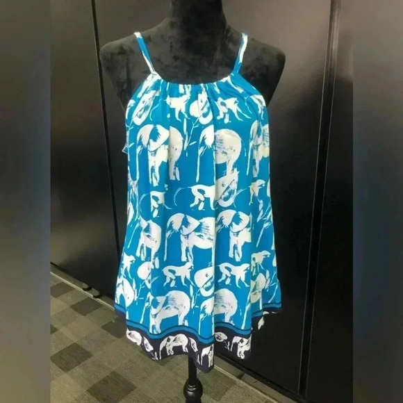 crown & ivy Tops - Crown & Ivy Halter round adjustable neck top, elephant pattern, loose fit